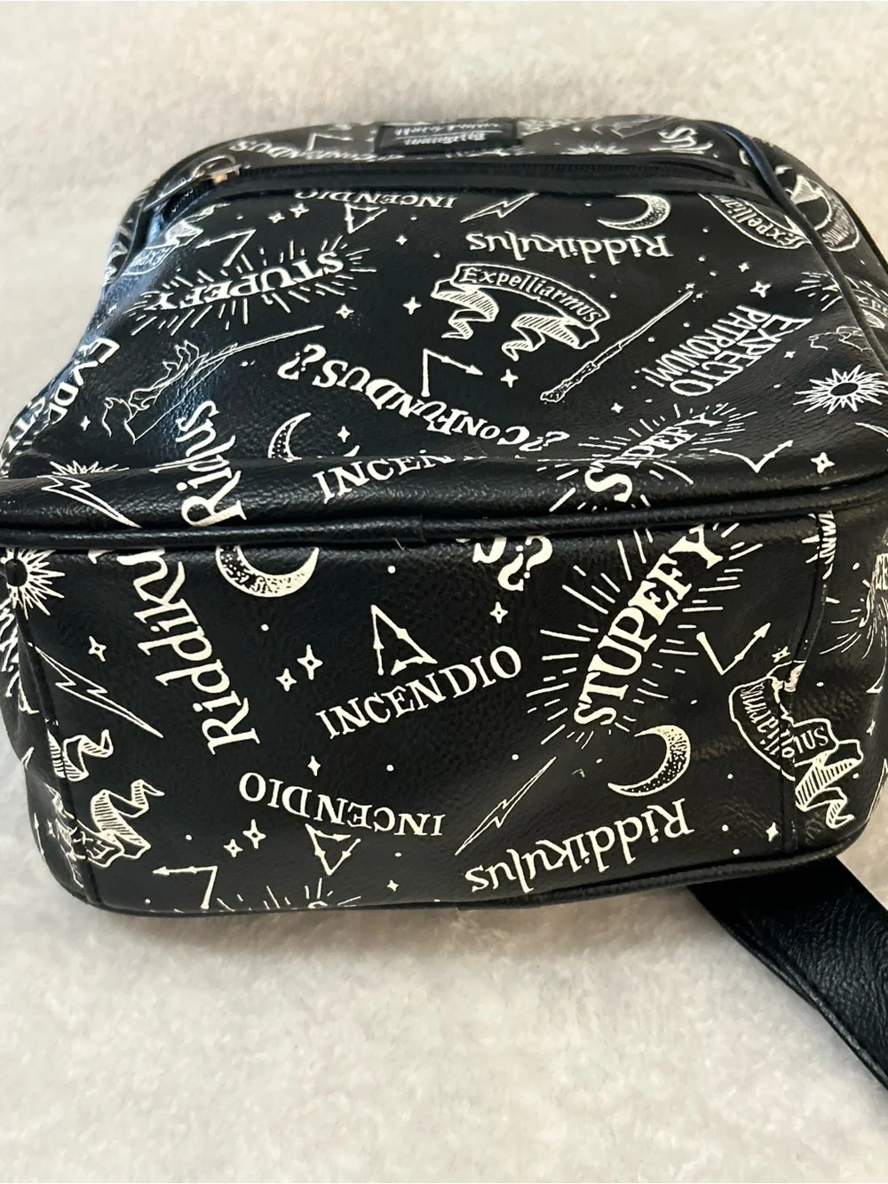 Loungefly Harry Potter Spell Print Mini Backpack NWOT Black Faux Leather